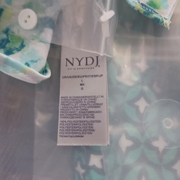 NWT NYDJ Pintuck Blouse L Skyrock Blu Green Watercolor Print Lg Sleeve Nordstrom - Picture 8 of 8